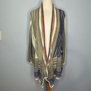 Nic + Zoe Loose Knit Asymmetrical Length Open Multicolor Cardigan Sweater 1X NWT